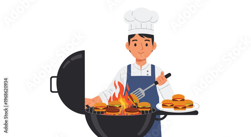 Chef grilling burgers on a barbecue grill