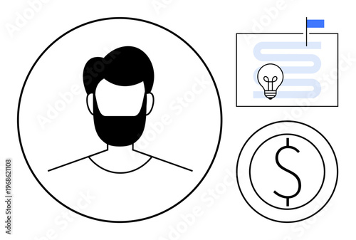 Business strategy concept. Focus on financial growth, innovation, and user profile integration. Business strategy aligns creative solutions with financial goals. For startups, entrepreneurs