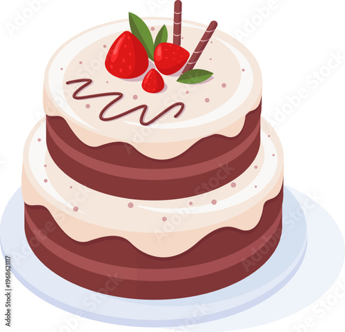 Two tier celebration chocolate cake with strawberries