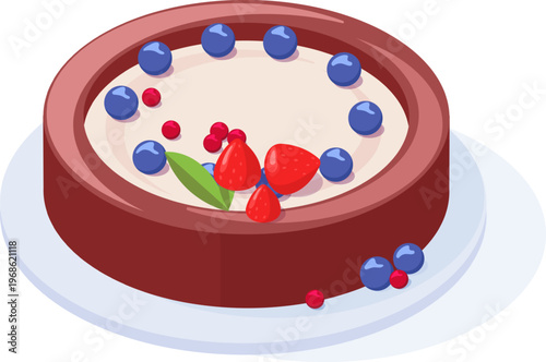 Isometric berry cake with fresh fruit illustration