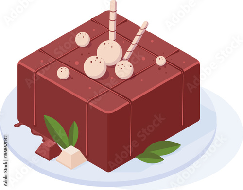 Isometric chocolate cake presenting sweet dessert illustration