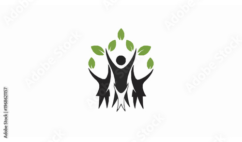 Family tree logo with raised hands eco friendly lifestyle symbol for foundation and unity concept vector