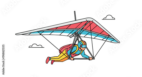 Vector Illustration of a Hang Glider Pilot Soaring in the Sky