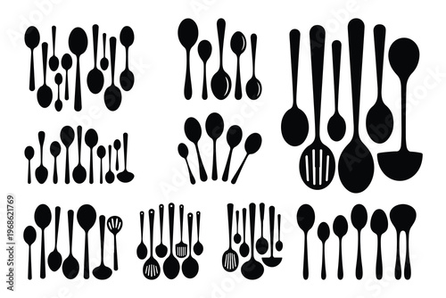 Black kitchen utensil on white background kitchen utensils