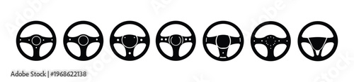 Steering Wheel Icon Set – Car Driving, Automotive Control, Vehicle Vector