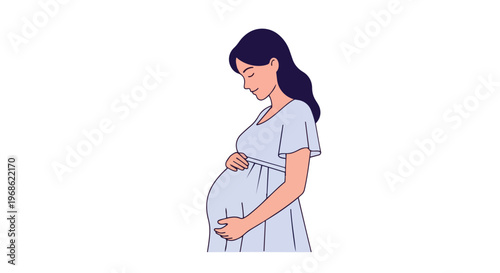 Pregnant woman touching her belly, illustration of maternity and motherhood