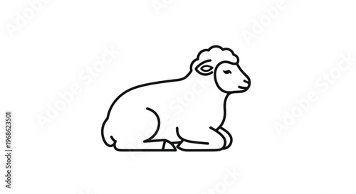 Minimalist vector line icon of a resting lamb, representing peace, innocence, and religious sacrificial symbols.