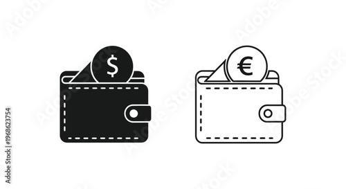 Wallet Designs: Dollar Euro Currency Icons for Digital Graphics Vector