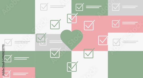 Heart Icon with Checkmarks on Pastel Background - To-Do List Concept