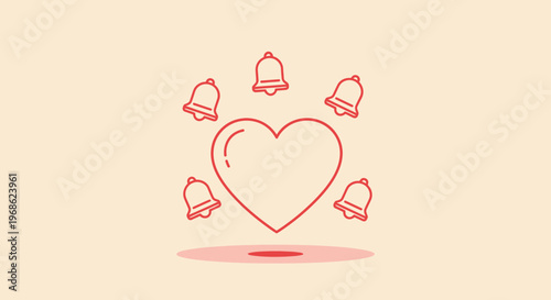 Heart Icon with Notification Bells - Love, Social Media, Engagement Concept