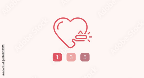 Heart Icon with Numbers 1, 3, 5 - Social Media Likes/Favorites Concept