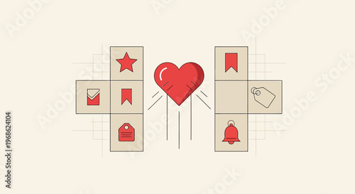 Heart Icon with Social Media Symbols, Love, Connection, Digital Communication