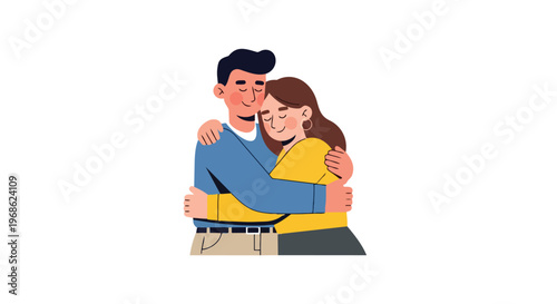 Loving couple embracing each other in a warm hug illustration