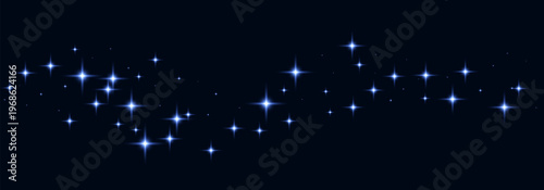Dust stars blue magic sparks. Blue glow flare light effect. Vector particles on black background.