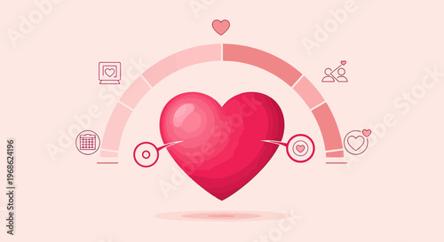 Heart Meter Gauge Showing Love Level, Valentine's Day Concept, Romantic Symbol