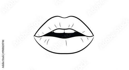 Stylized illustration of open glossy lips with black interior detail