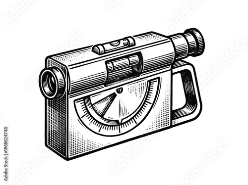 Vintage Abney Level Surveying Instrument Engraving Illustration Black and White Line Art