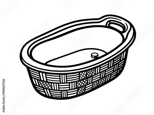 Vintage Baby Bathtub Engraving Illustration Black and White Line Art
