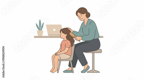 A loving mother brushes her daughter's hair, embodying the essence of Mother's Day celebrations and familial bonds