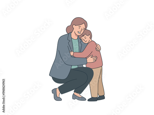 A heartwarming illustration capturing the tender embrace between a loving mother and her child, symbolizing unconditional parental affection, emotional security, and the beautiful family bond