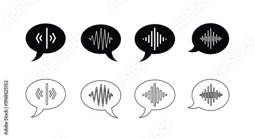 Black and white speech bubble icons representing sound waves and voice messages
