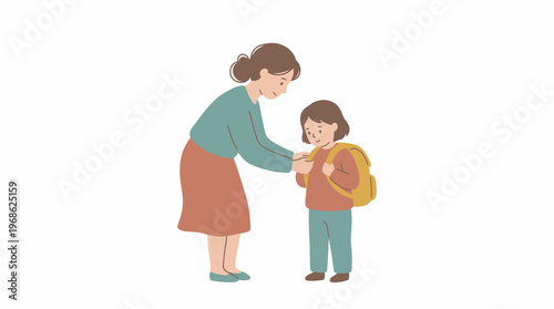 A loving mother gently adjusts her child's clothing, a tender moment symbolizing deep care and affection, celebrating the everyday devotion reminiscent of Mothers Day