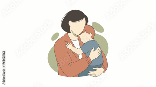A heartwarming illustration depicting the tender embrace and unconditional love shared between a mother and her beloved child, perfect for Mothers Day celebrations and family themes