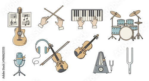 Musical Instruments Collection Various Types.