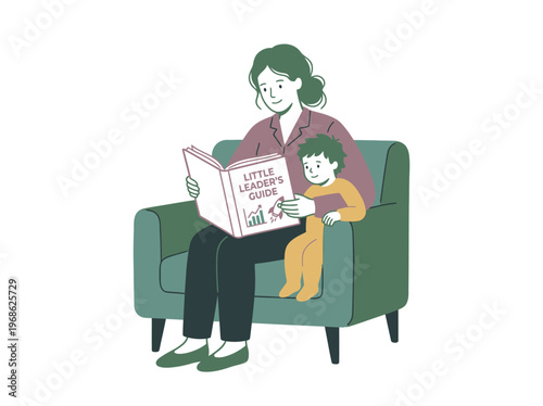 Mother reading book with child on couch