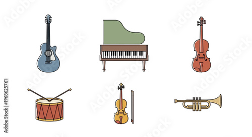 Musical Instruments Collection Various Types.