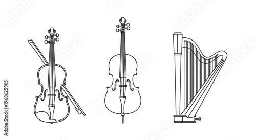 Violin viola harp musical instruments.