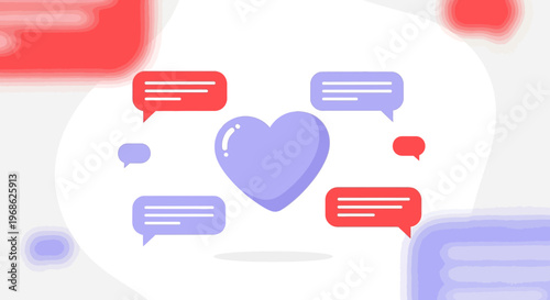Heart Symbol Surrounded by Chat Bubbles, Love Message Concept