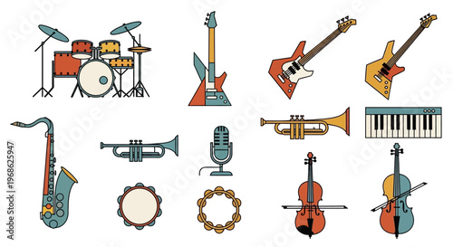 Musical Instruments Collection Various Types.