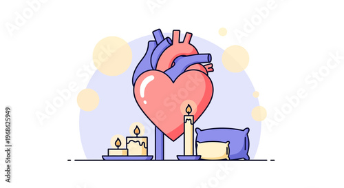 Heart Symbol with Candles and Pillow: Love, Romance, and Rest Concept