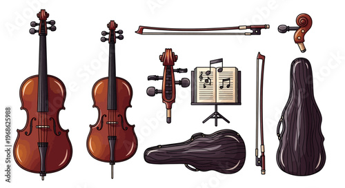 Violin and accessories on display.