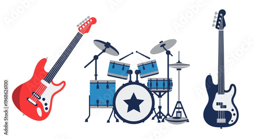 Electric Guitar and Drum Set Instruments.