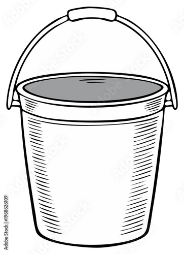 Vintage Bucket Illustration: Metal Pail with Handle, Classic Utility Container