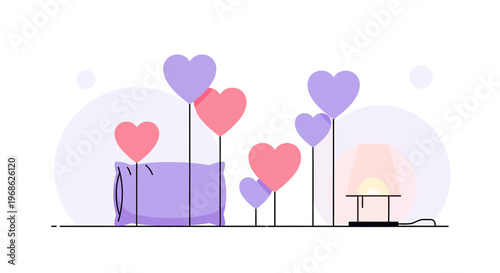 Heart Shape Balloons & Lamp in Minimalist Room - Love Concept