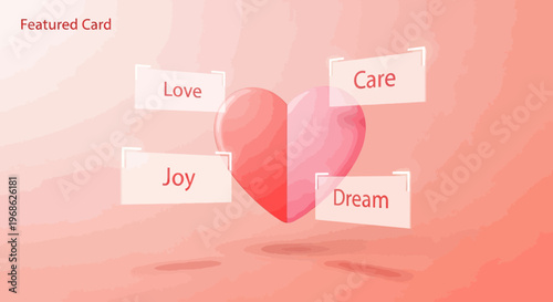 Heart Shape Concept with Positive Words: Love, Care, Joy, Dream
