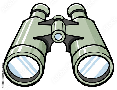 Cartoon Illustration of Binoculars Optical Instrument with Lenses and Focusing Wheel Observation Tool