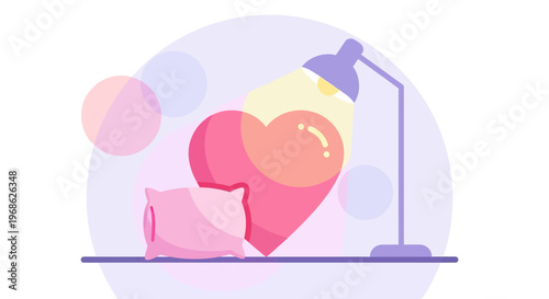 Heart Shape Illuminated by Desk Lamp with Pillow on Surface, Love Concept