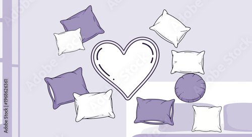 Heart Shape Surrounded by Decorative Pillows on Pastel Background