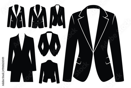 Black suit jackets in various views and styles white