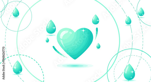 Heart Shape with Water Droplets, Love, Care, Health, Cleanliness, Valentine
