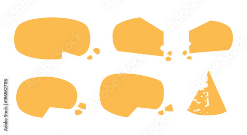 Illustrative depiction of various cheese wheels and wedges showcasing different shapes and textures silhouette high quality professional detailed modern elegant stylish
