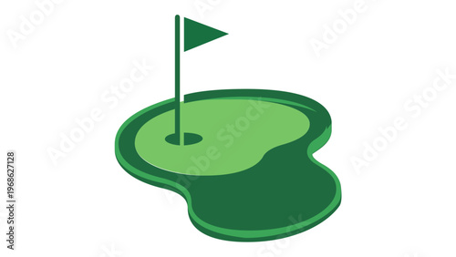 Minimalist vector illustration of a golf putting green with a flagstick and hole, isolated on a white background. Ideal for sports icons, leisure activities, golf course branding, and web design.