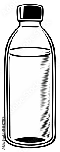 Illustration of Bottle, Liquid Container with Black Cap, Healthcare Product Graphic Style, Drawing