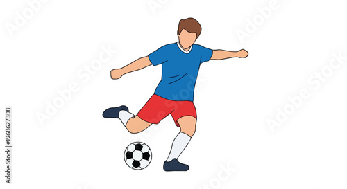 Cartoon Illustration of a Soccer Player Kicking a Ball