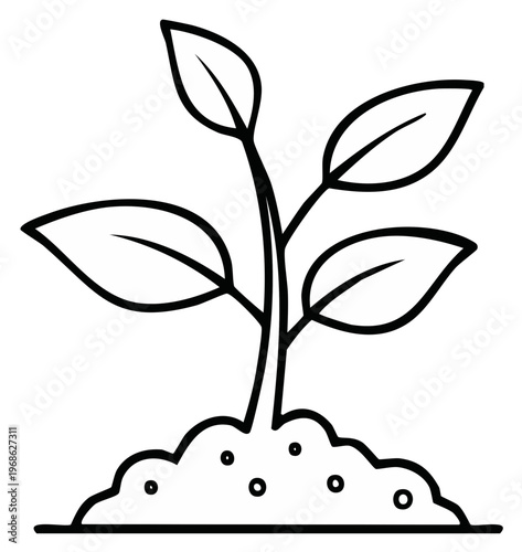 Newly Grown Plant in Soil Sprout Showing Leaves Illustration Outlined Icon