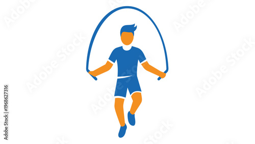 Flat vector illustration of a man jumping rope for fitness and cardio exercise. Minimalist icon of an athlete skipping rope, ideal for sports apps, gym branding, health, and workout designs.